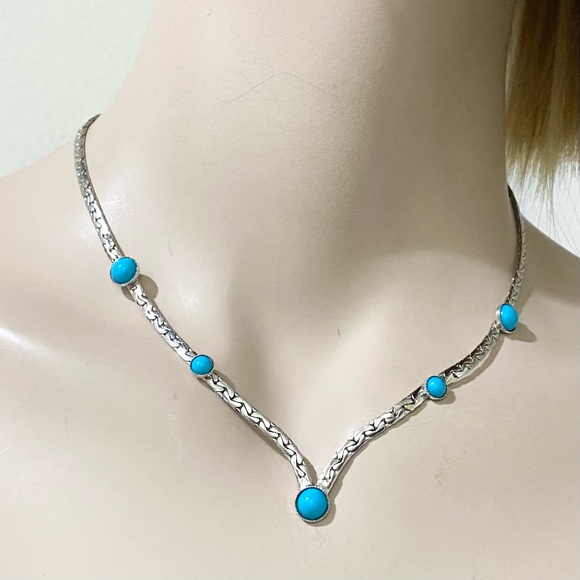 SARAH COVENTRY “Summer Skies”Faux Turquoise Micro Cabochon Silver-tone Necklace - Picture 3 of 12